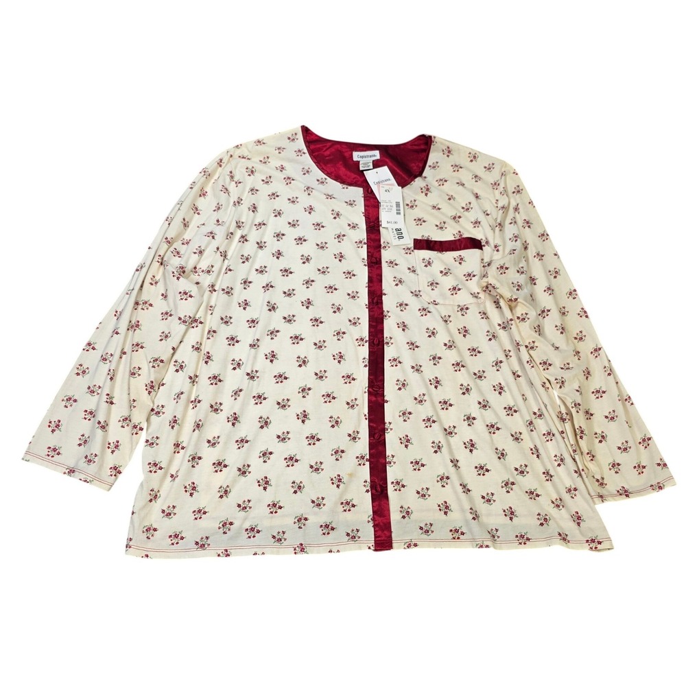 Capistrano Intimates Floral Pajama Top Women's Size 4X Ivory Button Front‎ NWT